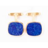 A pair of 18ct gold stamped, sodalite set cufflinks (stamped 750),