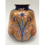 A Macintyre vase with floral sprays in iron Red and Salmon pink, gilt and blue, painted no.