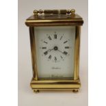 A mid 20th Century Worcester clock - Postilion - carriage clock, brass casing/glass panels,