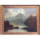 Oil on canvas of Scottish Lake Scene, signed H.