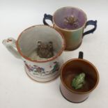 A 19th Century Majolica twin handled frog mug,