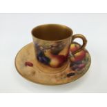 Royal Worcester fruit painted coffee can and saucer, H.