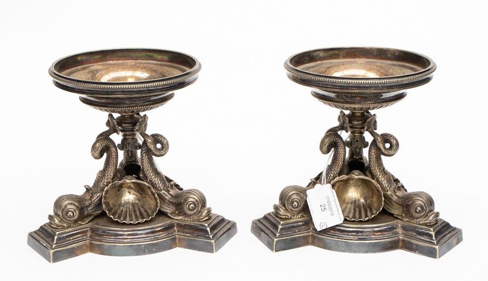 A pair of Georgian style silver plated tazza stands,