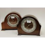 Two mid 20th Century Smiths eight day mantle clocks, both with oak veneered cases,