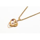 A 9ct gold stamped amethyst heart shaped pendant,