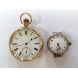 A 9ct gold early wristwatch hallmarked 1918 along with a 18ct gold open faced pocket watch,