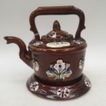 A Measham style, contemporary, canal ware/barge ware kettle on stand,