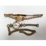 A Midito 18ct gold ladies watch on a rolled gold strap along with a 9ct circa 1940's watch with