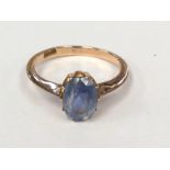 A Ceylon sapphire and 18ct gold ring, claw set oval sapphire, approx 1.