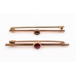 Two 9ct gold bar brooches, one set with garnet,