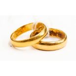 Two 22ct gold wedding bands, size K and N, with a combined total weight approx 10.