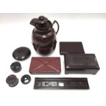 A collection of Bakelite to include a Thermos flask, the 'Parker Baccy Flap', a cigar case,