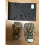 Two brass door knockers and large front lock