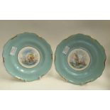 W E J Dean for Royal Crown Derby, a pair of Marine painted dessert plates, ships in sail,