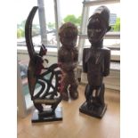 Fetish from Cameroon, wood with hair, approx height 51 cm together with Kongo Maternity figure,