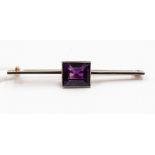 An amethyst bar brooch, a square set amethyst approx size 8mm x 8mm,