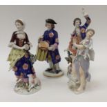 Four 19th Century continental porcelain figures some with anchor marks,