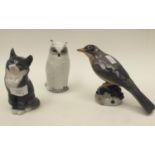 A Royal Copenhagen bird with seated cat and seated owl (3)