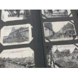 Collection of postcards in Edwardian album, some photographic WWI portraits, some cartoon/humour,