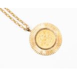 An 1893 sovereign encased in a 9ct gold fancy mount, along with a 9ct gold chain approx length 24'',