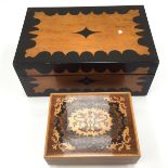 A Sorrento ware musical jewel box and a 19th Century jewellery box with stencil design (2)
