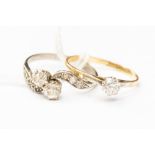 Two diamond rings comprising one single stone, diamond weight approx 0.