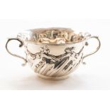 A Victorian silver two-handled porringer/bowl, wyvern fluted body, Holland, Aldwinckle & Slater,