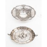 A German silver basket, of oval form with out swept rim,