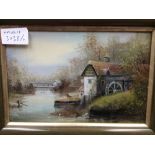 J. Goard, 'Watermill by woodland river', a pair, oil on panel, framed and glazed 16.5cms x 23.