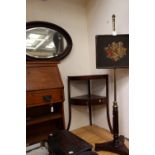 Victorian fire screen with a 19th century wash stand and Victorian mirror