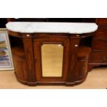 A mid Victorian walnut and marquetry inlaid washstand, bowed ends,