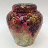 An early 20th Century hand painted jar and cover, Staffordshire, inscribed to base,