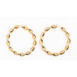 A pair of 9ct gold barley twist hoop earrings, approx internal diameter 50mm,