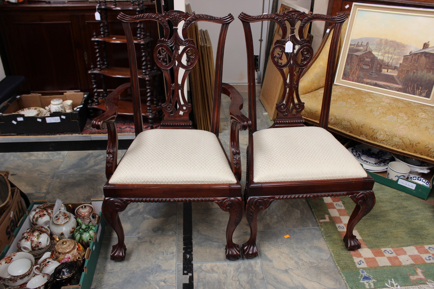 A set of eight Chippendale style mahogany dining chair frames,