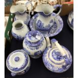 Spode Blue and White Transfer Printed Ceramics: seven items, two wash jugs and one bowl,