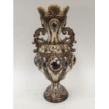 An Austrian majolica twin handled vase,