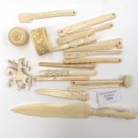 Collection of various 19th century ivory items including an ivory tool set