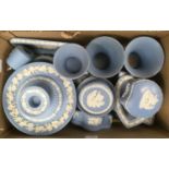 A quantity of Wedgwood blue Jasper ware (1 box)