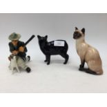 Isle of Man ceramics, Shebea O Thomson, Manx cat, Farmer with gun and collie dog,