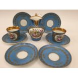 A Sevres style porcelain jug and matching cups and saucers,