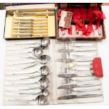 Cased 1960s EPNS fruit set and boxed side knife set;