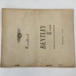 Original handbook for the Bentley 'S' Type, 'Temporary Issue', Bentley Motors (1931),