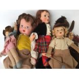 A collection of dolls to comprise five dolls by Chad Valley, 'Hygienic Toys', felt made,