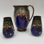 Pair of Crown Devon Fieldings vases and matching jug,