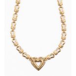 A 9ct gold fancy link necklace with heart detail to the front, length approx 16'',