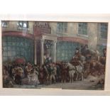 Victorian chromolithograph, circa 1880 depicting 'White Horse Cellar Hatchetts, Piccadilly',