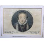 Collection of seven framed & glazed pictures comprising: an 18th-century etching of