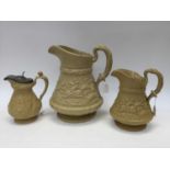 A large, Staffordshire relief moulded jug, Ridgway, Tam o Shanter design,