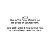 NOTE: Due to the Royal Wedding, we will be closed on Saturday 19th May.