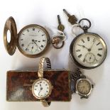 A silver cased pocket watch and key, Birmingham 1894, a gold plated half hunter pocket watch,